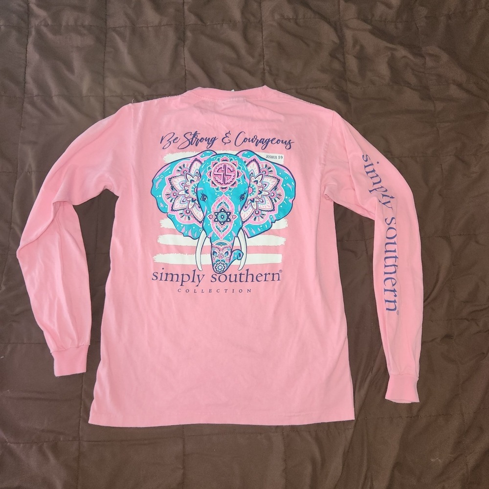 Simply Southern Be Strong & Courageous Elephant Long Sleeve T-Shirt Womens Small